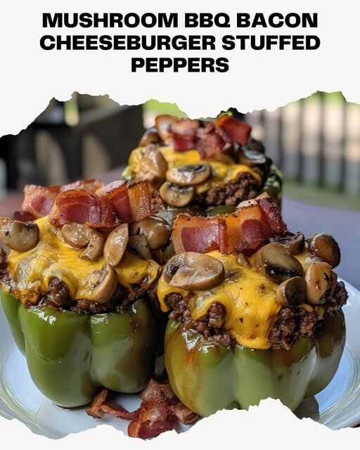 Mushroom BBQ Bacon Cheeseburger Stuffed Peppers