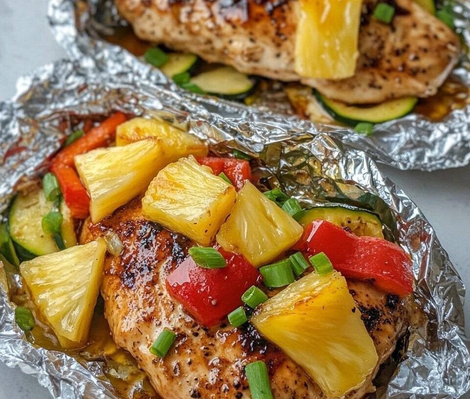 Teriyaki Chicken and Pineapple Foil Packets in the Air-fryer