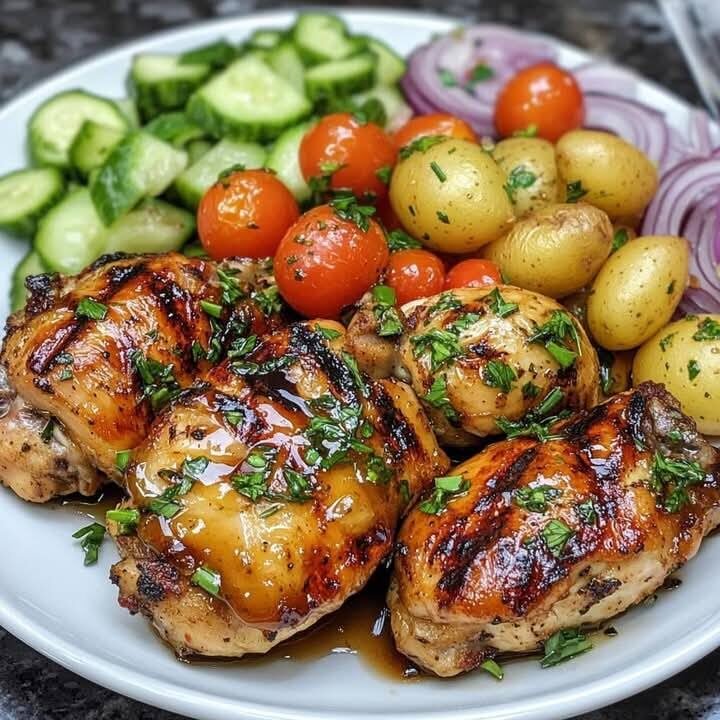 Air-fryer Chicken Drumsticks with Fresh Tomato & Cucumber Salad
