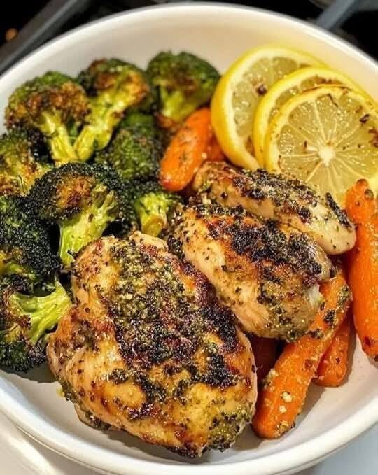 Lemon Herb Chicken with Roasted Carrots & Parmesan Broccoli